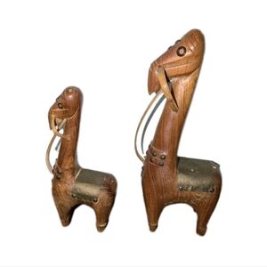 Vtg Hand carved Statues Figures Llama Alpaca Wooden Decor